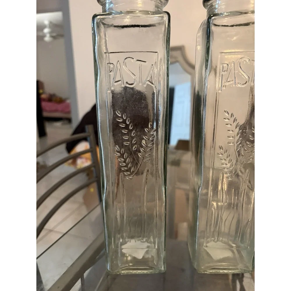Lot of 3 Vintage Clear Glass Spaghetti Pasta Storage Jars Embossed Wheat 12